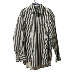 Roper Western Pearl Snap Shirt Men Size XL Striped Heavy‎ Cotton Country Cowboy